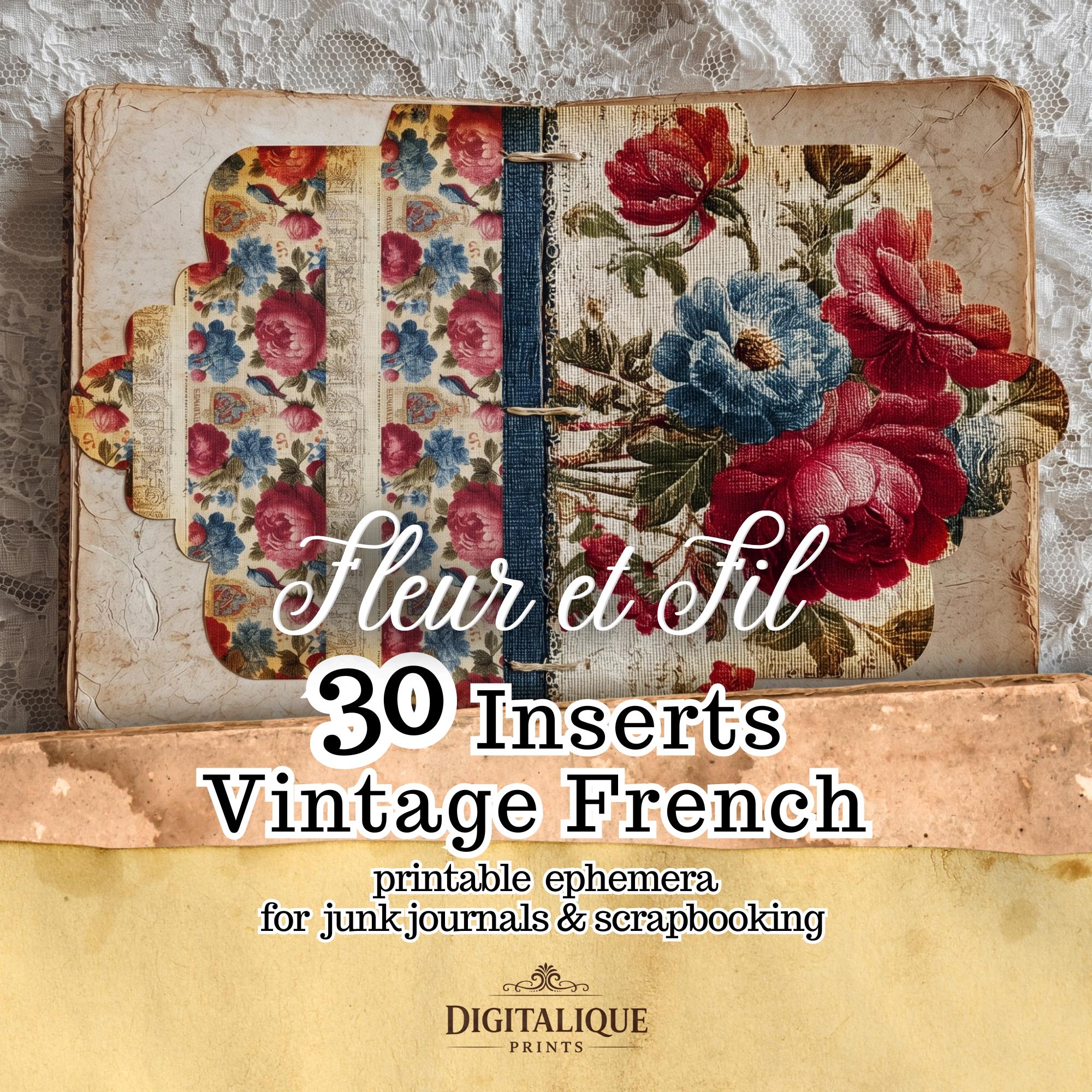 Vintage French Floral Junk Journal Ephemera, 30 Printable Inserts ...