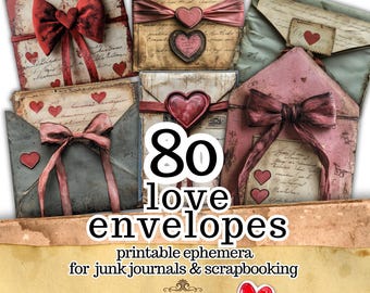 Vintage Love Letters Envelopes Ephemera Kit, Junk Journal Cut Outs (Digital Download)