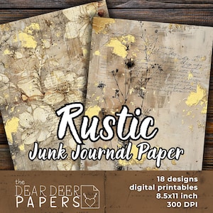 Rustic Junk Journal Paper – 18 Printable Vintage Backgrounds | Antique Old French Aesthetic Scrapbook Pages & Digital Collage Sheets