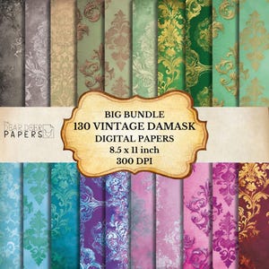 Grande pacchetto di 130 sfondi damascati DIGITALI, pagine stampabili di diario Junk ornamentale vintage, download di carta vecchia sbiadita digitale mixmedia gypsy