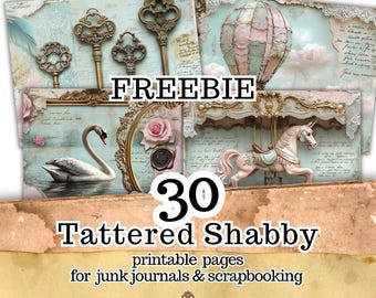 Papeles imprimibles estilo Shabby Chic, páginas gratuitas para diario creativo, álbum de recortes vintage, kit de efímeros estilo Cottagecore, fondos digitales descargables
