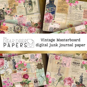kit de papier journal numérique indésirable vintage fleurs fanées, roses de fond imprimables, blush shabby chic, feuille de collage bleu pâle, vert délavé
