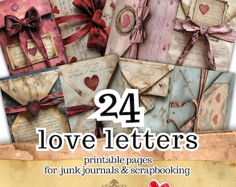 Vintage Love Letters Ephemera – 24 Victorian Junk Journal Pages (Digital Download)