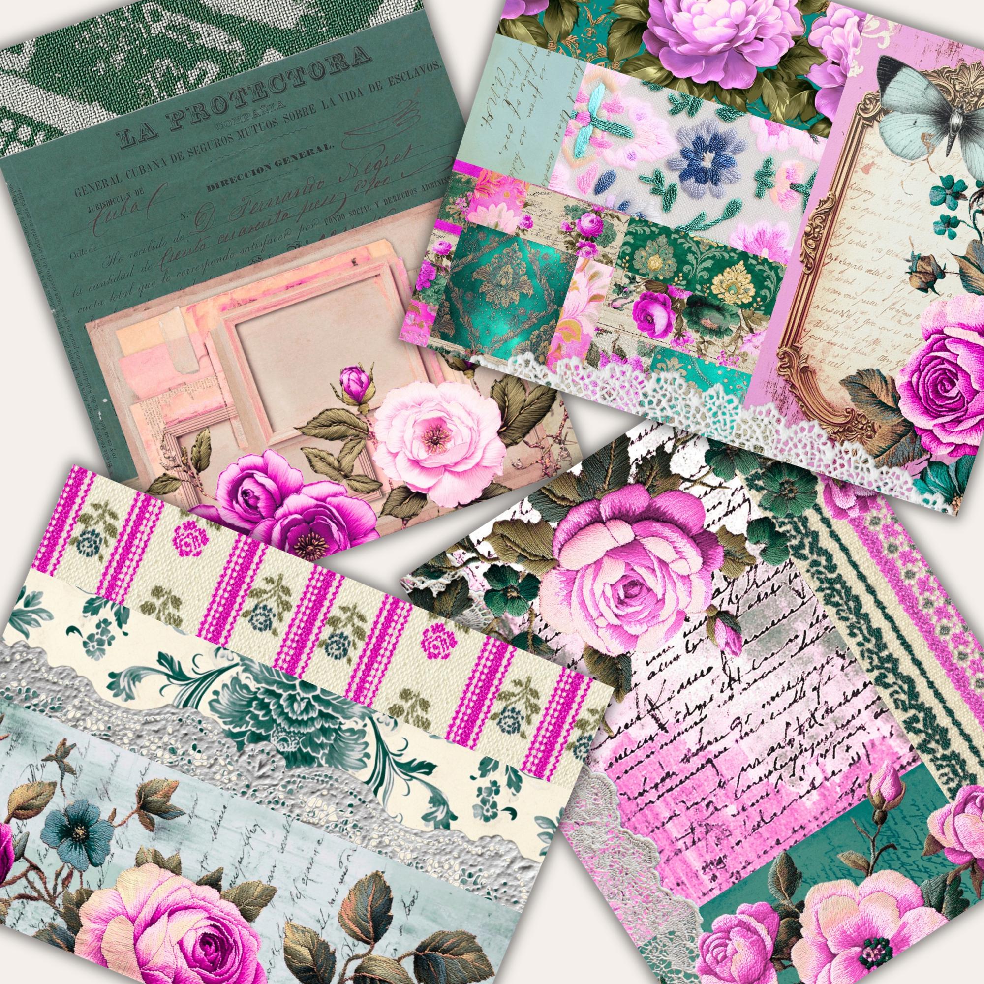 Vintage Floral Junk Journal Pages, 35 Boho Printable Scrapbook Paper ...
