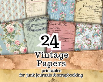 Carta per junk journal vintage stampabile, carta per scrapbooking floreale, pacchetto di carta digitale vintage effimera, 24 pagine stampabili per junk journal