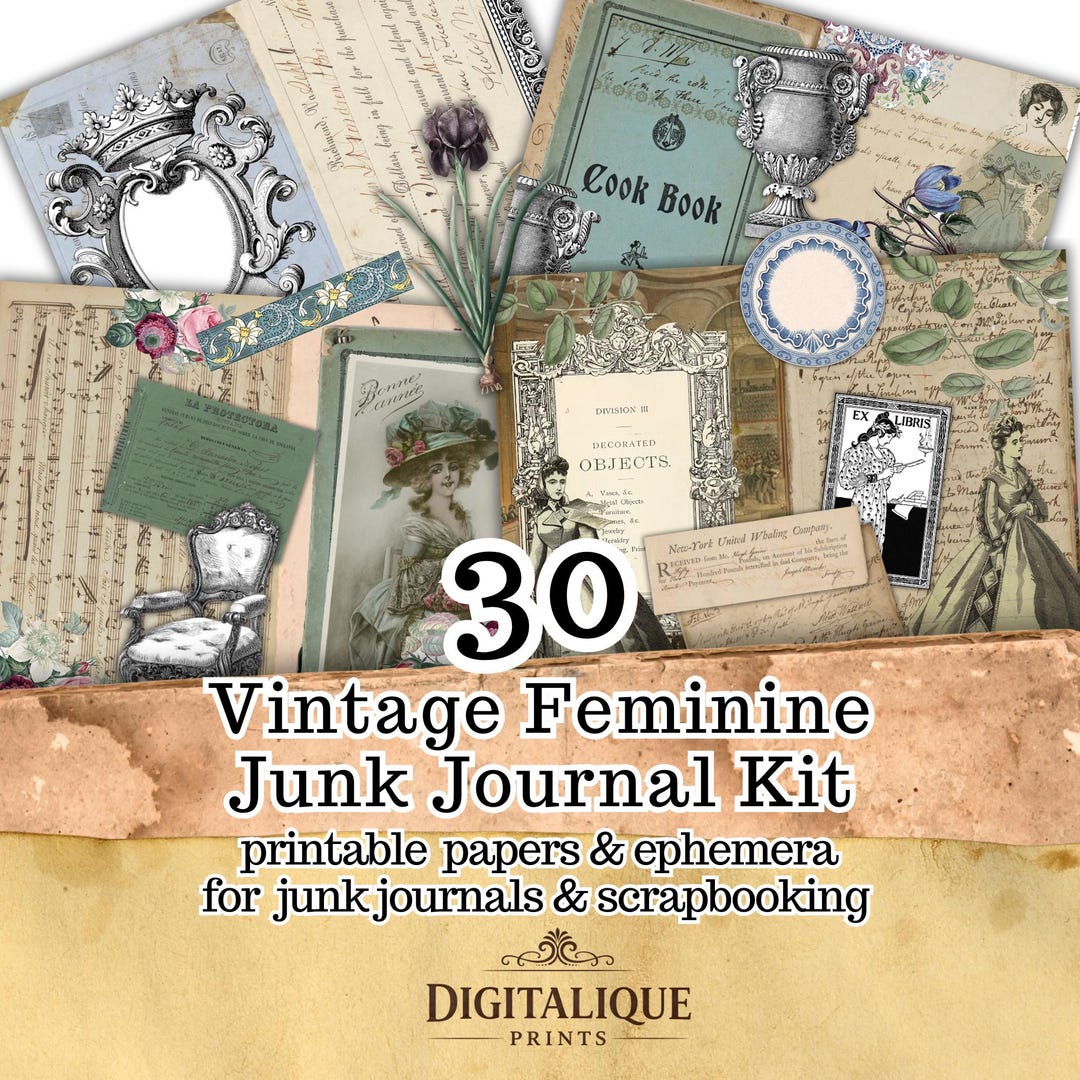 Vintage Feminine Junk Journal Kit: Victorian Ephemera, Printable Papers ...