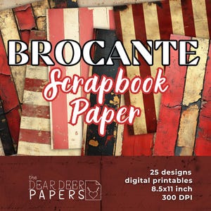 Brocante junk journal digitaal papier – 25 vintage gestreept plakboekpapier, achtergronden met verweerd hout, antieke Franse pagina's, Victoriaanse print