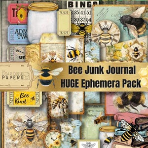 Paquet d'éphémères de journal indésirable, ÉNORME kit de feuilles de collage numérique, étiquettes, cartes de bingo, pochettes, enveloppes, billets, éphémères, modules complémentaires à imprimer