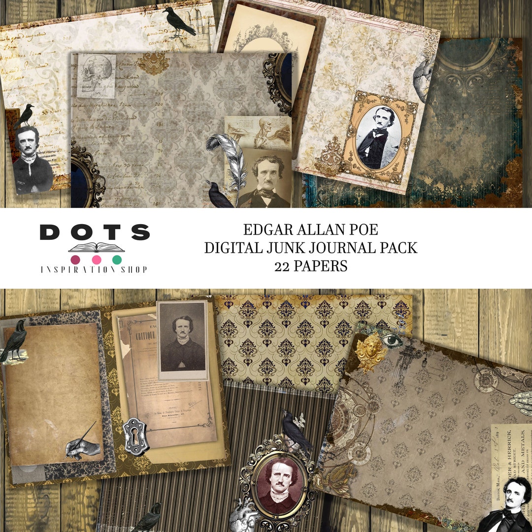 Poe Junk Journal Paper Digital Grimoire Spellbook Kit Etsy