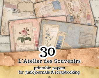 30 French Botanical Junk Journal Papers, Shabby Chic Scrapbook Backgrounds