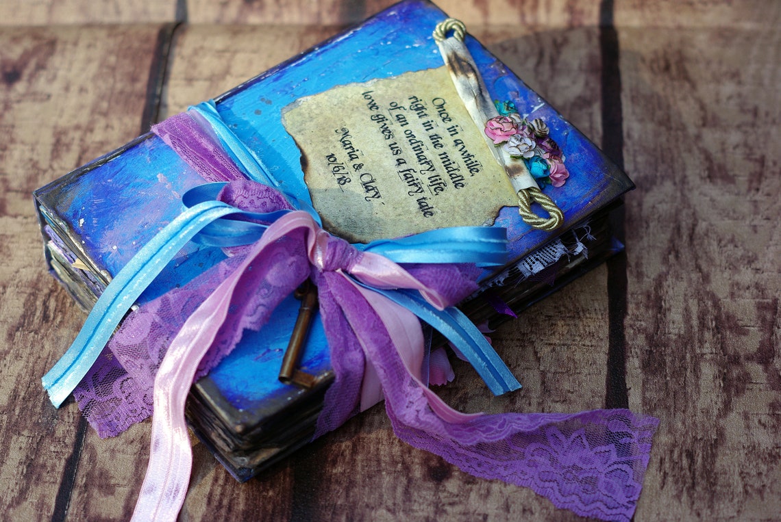 Alice in Wonderland Wedding Guestbook purple blue Fairytale image 1