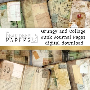 Grungy and Collage Junk Journal Pages, Vintage scrapbooking paper, download printable collage sheet, old tickets, ledger ticket ephemera