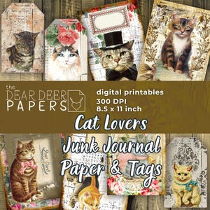 Carta per diario digitale per amanti dei gatti e materiale effimero, etichette vintage per gattini, dolci gattini con download istantaneo di animali domestici, biglietti per scrapbooking, cartoline