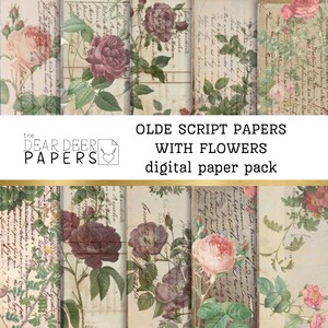 10 old vintage papers with flowers, junk journal papers, digital journalling pages, old letters, faded torn pages kit 8.5 x 11