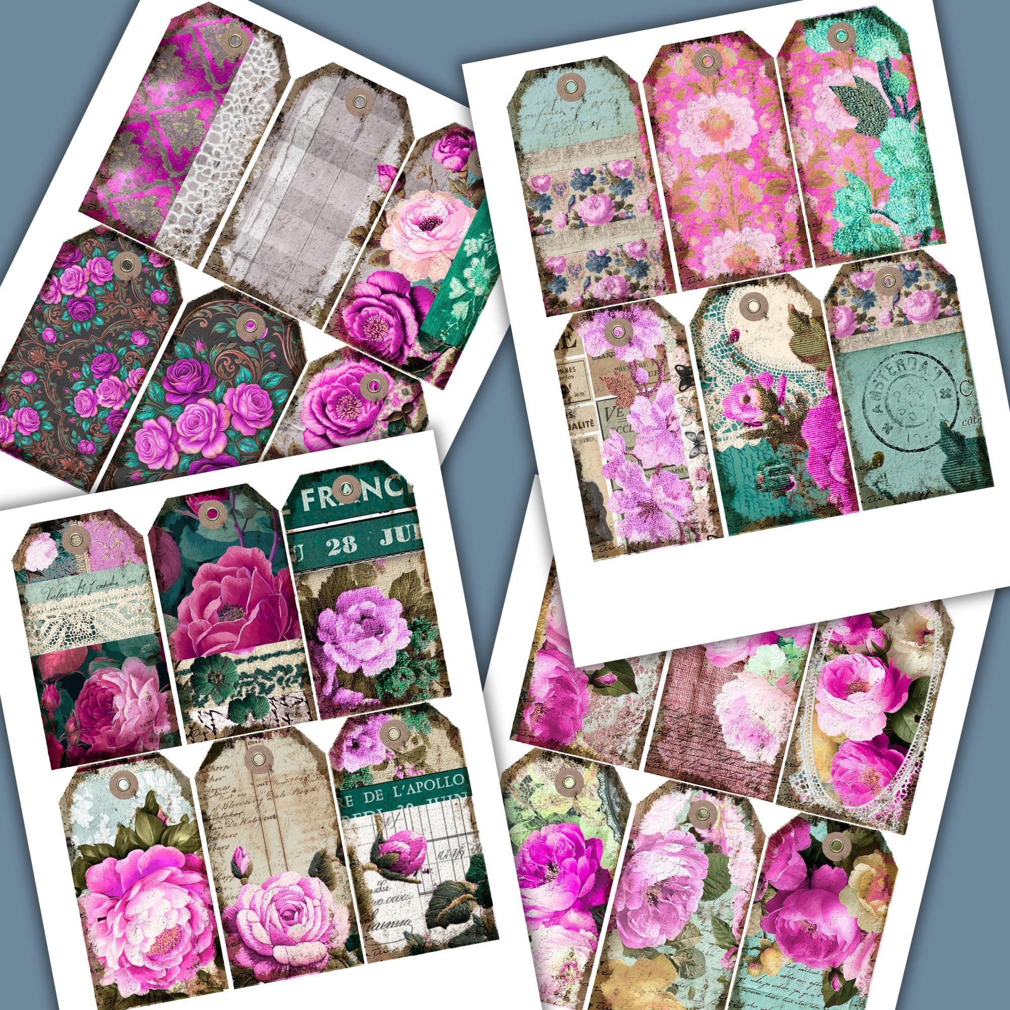 Printable Boho Junk Journal Tags, 60 Digital Ephemera, Vintage Floral ...