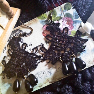 Black Yuletide Crochet Earrings