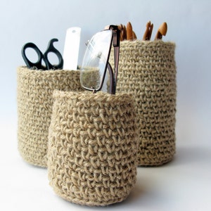 Office Organizer / Crochet Jute Covered Pot / 100 % natural materials