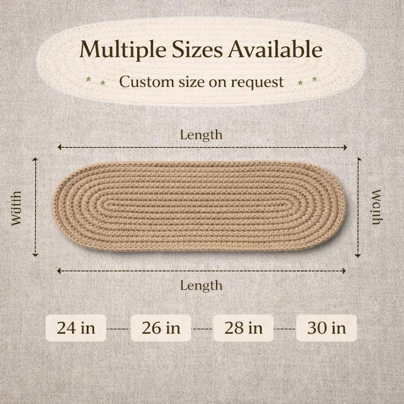 Oval jute stair treads arranged as stair runner alternative, natural textured stair tread carpet