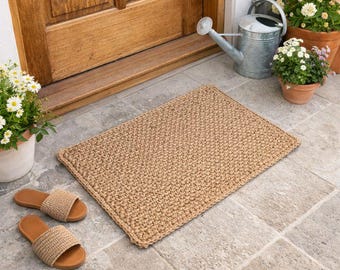 Handmade Jute Door Mat | Natural Undyed Entryway Rug | Custom Size Farmhouse Welcome Mat | Rustic Boho Decor