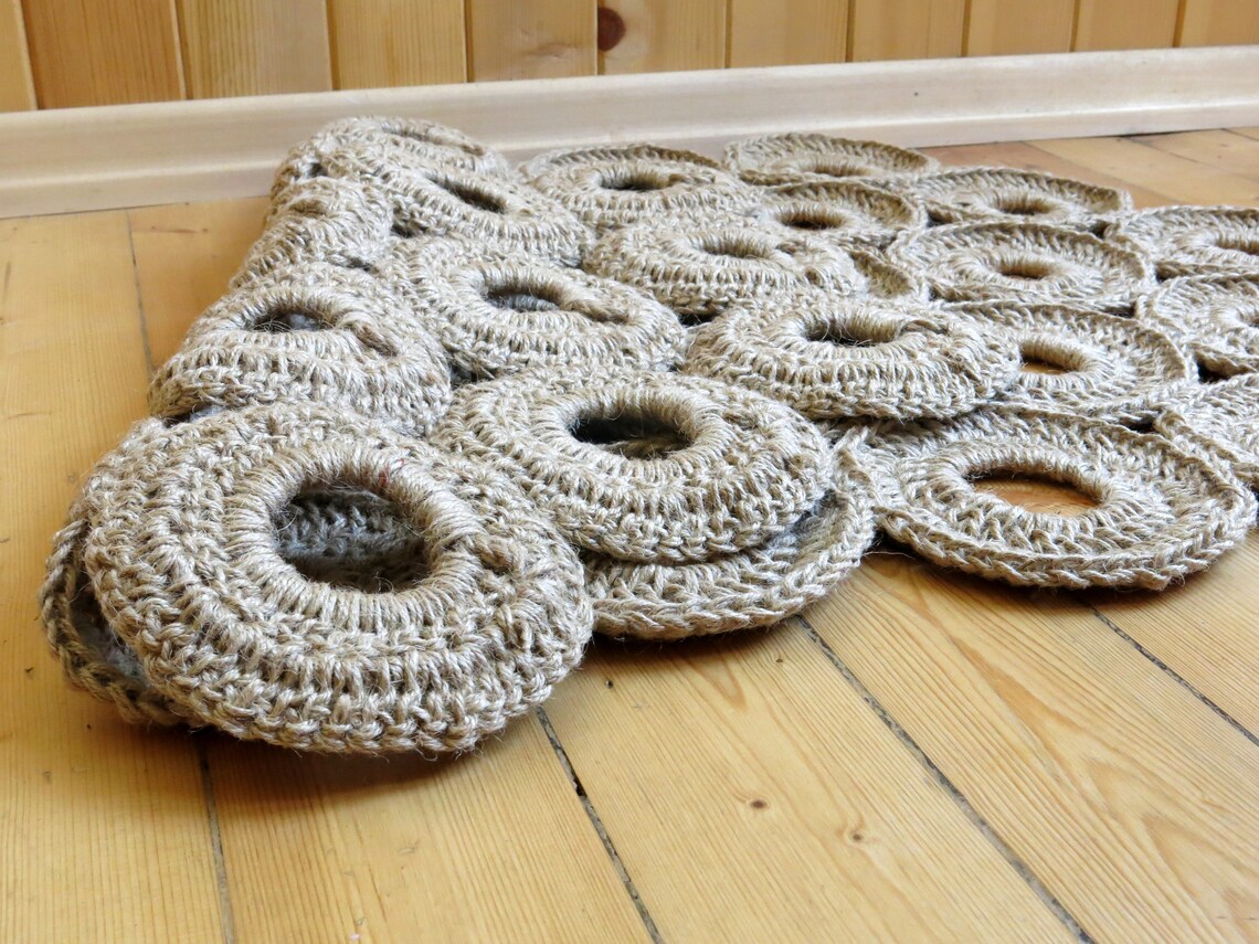 Crochet Jute Door Rug / Doormat / Rug / Indoor Outdoor Mat 100