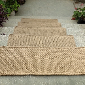 Crochet Jute Stair Treads / Rectangular Rugs for Steps / Step Pads / Indoor Outdoor Mat/ Custom sizes / 100% natural materials