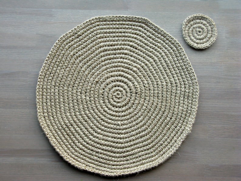 Hand Crochet Jute Placemat and Coaster / Circle Placemat / Etsy