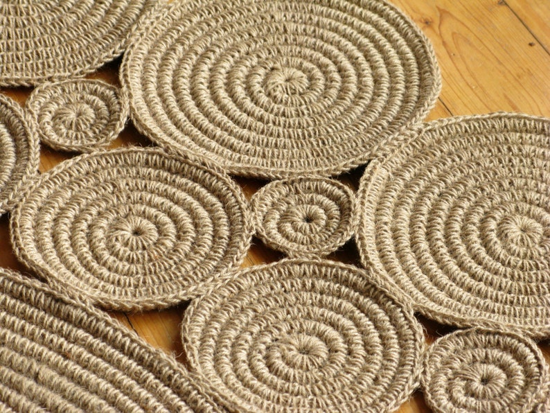 5 ft Crochet jute circle rug / Rustic rug / Custom sizes
