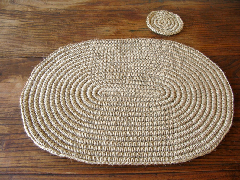Hand Crochet Jute Placemat and Coaster / Oval Placemat / Table Etsy