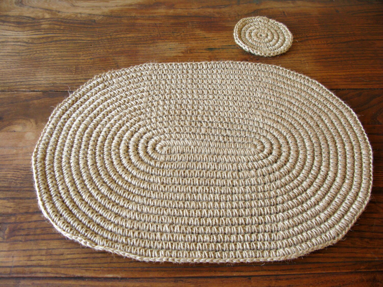 Hand Crochet Jute Placemat and Coaster / Oval Placemat / Table Etsy