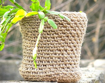 Crochet Jute Plant Pot Cover, Handmade Boho Basket