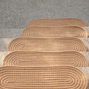 Jute Stair Treads – Pet Friendly & Durable, Hand Crocheted Oval Stair Rugs, Non Slip Carpet Treads image 16