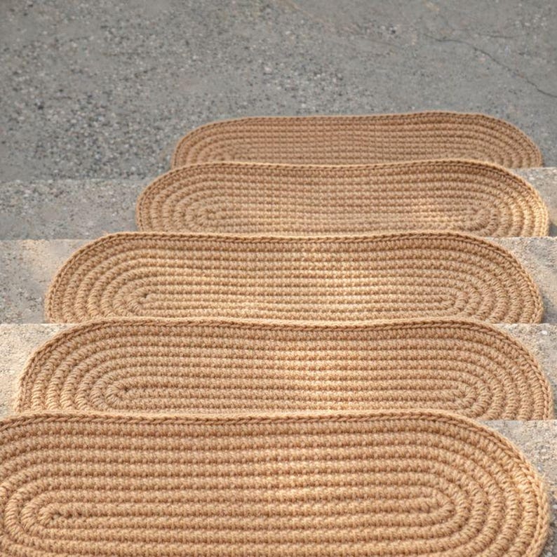 Jute Stair Treads – Pet Friendly & Durable, Hand Crocheted Oval Stair Rugs, Non Slip Carpet Treads image 16