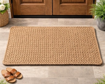 Jute Doormat Entryway Rug – Natural Fiber Front Door Mat, Boho Rustic Rug, Large Double Door Mat, Custom Size Woven Entry Rug
