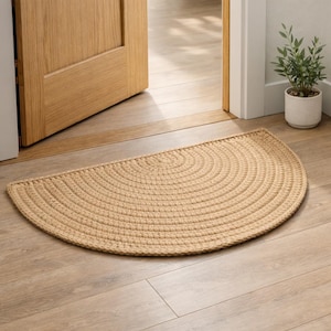 Zerbino in iuta a mezzaluna – Tappeto per ingresso, zerbino semicircolare, tappeto in iuta fatto a mano in fibra naturale, tappeto scandinavo minimalista
