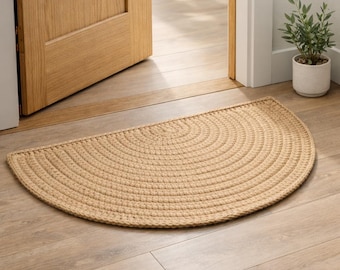 Jute Fußmatte Halbmond Teppich - Eingangsbereich Teppich Halbkreis Fußmatte, Handgefertigter Juteteppich aus Naturfaser, minimalistischer skandinavischer Teppich