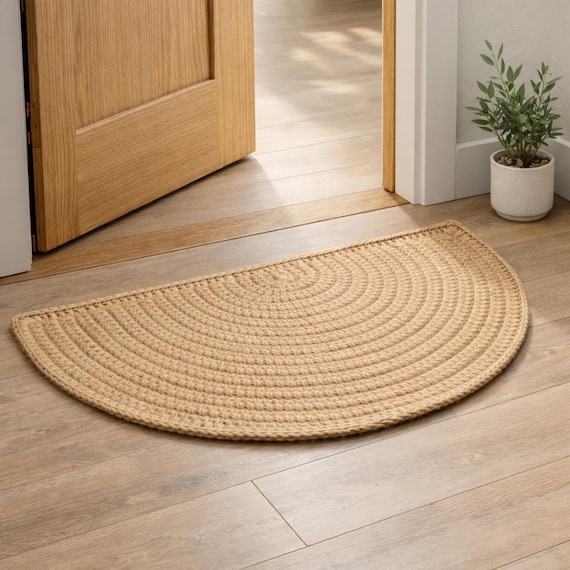 Jute Fußmatte Halbmond Teppich - Eingangsbereich Teppich Halbkreis Fußmatte, Handgefertigter Juteteppich aus Naturfaser, minimalistischer skandinavischer Teppich