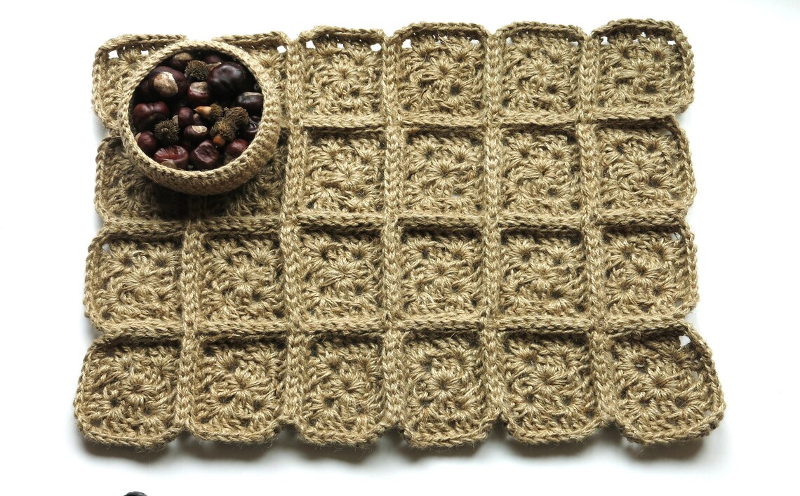 Hand Crochet Jute Rug - Square Area Rug, Natural Fiber Bath Mat - Etsy