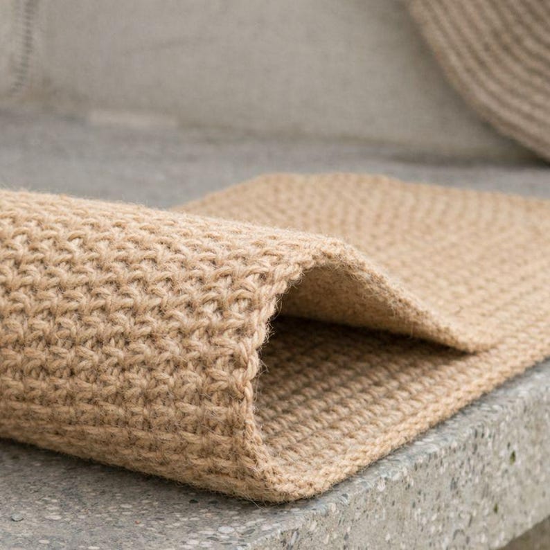 Handmade jute stair treads carpet shown from different angle, oval non slip stair tread rug for indoor stairs