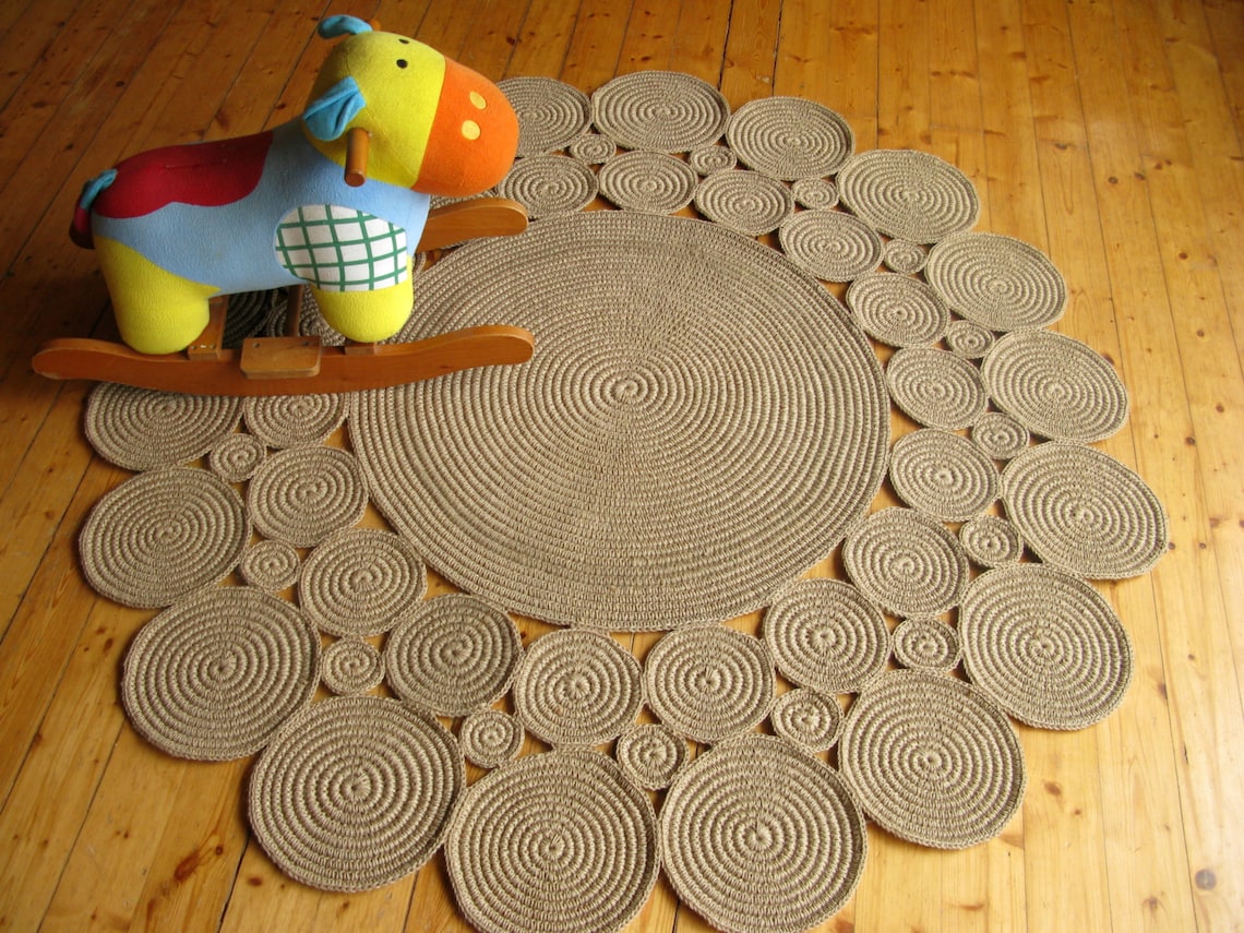 5 Ft Crochet Jute Circle Rug / Rustic Rug / Custom Sizes / 100% Natural ...