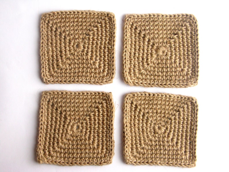 Jute Square Coasters / Mugs Mat / Cup Mat / Crochet Rustic Coasters a Set of 4 Etsy