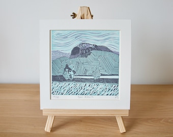 Ben Nevis - 3 Colour Lino Block Print - Scottish Highlands - Highest Peak - Munro Print