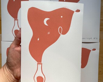 A5 Lino Block Print, Summer Nights