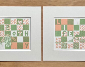 Bothy Life Double Print - Lino Block Print - Gingham Design