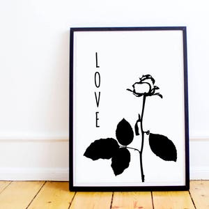 Love rose poster, home decor, rose printable, rose print, flower photography, Grey monochrome poster, valentines gift, digital download
