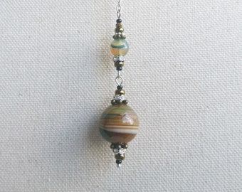 Brown and Green Banded Agate Pendulum for Dowsing and Energy Clearing