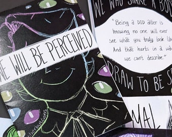 We Will Be Perceived,  Self Portraits of a DID System Dissociative Identity Disorder Alter Mental Health Mini Zine