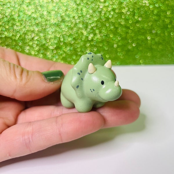 JellyDoodles Triceratops Figurine- 2 Inch Long, 3D printed and hand painted