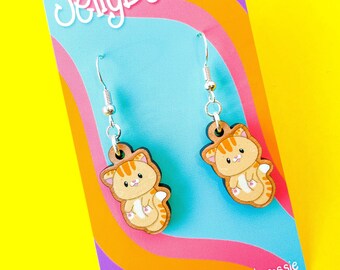 Cute 1” Wood Cat Earrings