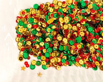 Christmas Star Sequins Mix, Gold Red and Green Sequins Mix, Round and Star Sequins, Slime Embellishment