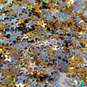 Mistura metálica de lantejoulas estrela, mistura de lantejoulas douradas e prateadas, lantejoulas estreladas, enfeite de lodo